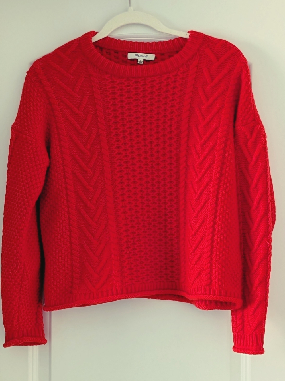 Women's Madewell Red Cable Knit Chunky Sweater Small Merino Wool Alpaca Blend